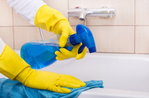Professional cleaners working in a Bayswater apartment bathroom