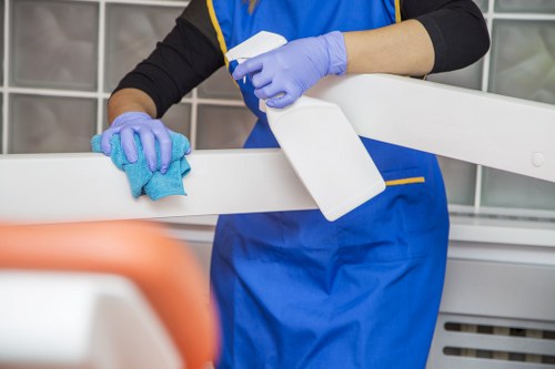 Cleaner dusting and refreshing a Bayswater kitchen and living area
